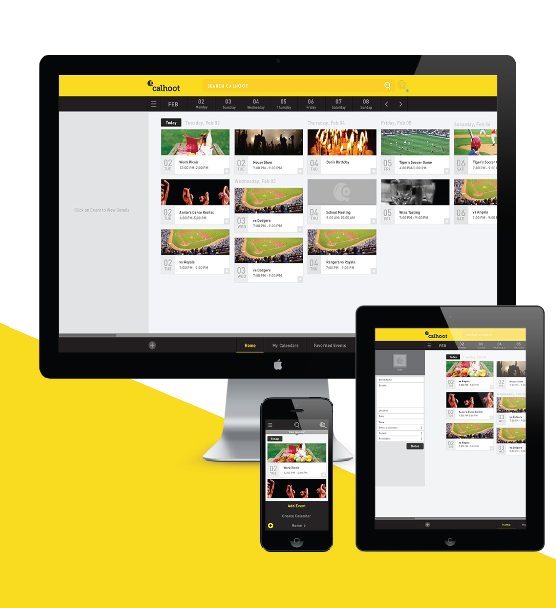 Responsive web and mobile app Calhoot shown on multiple devices