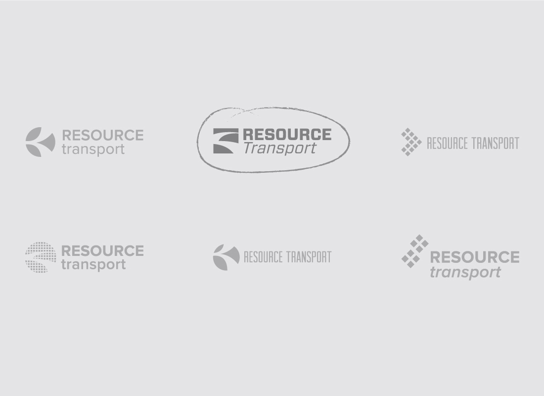 Various logo options presented during the branding process to Resource Transport