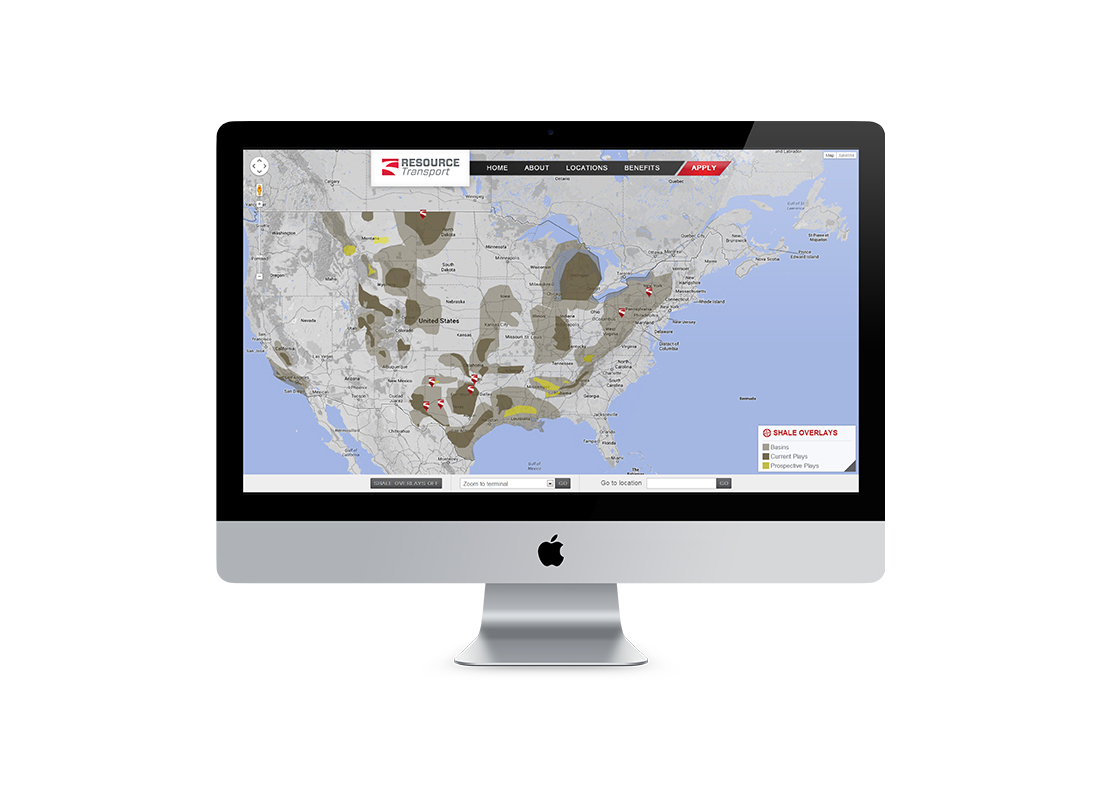 Interactive locations page developed for Resource Transport's website