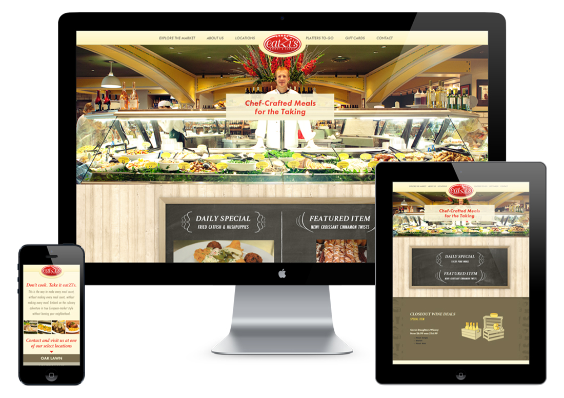 Devices showing responsive website design for Dallas based Eatzi's