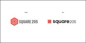 a before and after image of our logo rebranding - Square 205