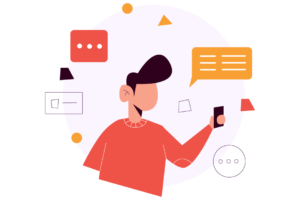 digital marketing service page illustrated graphic of a user on their mobile phone - Square 205